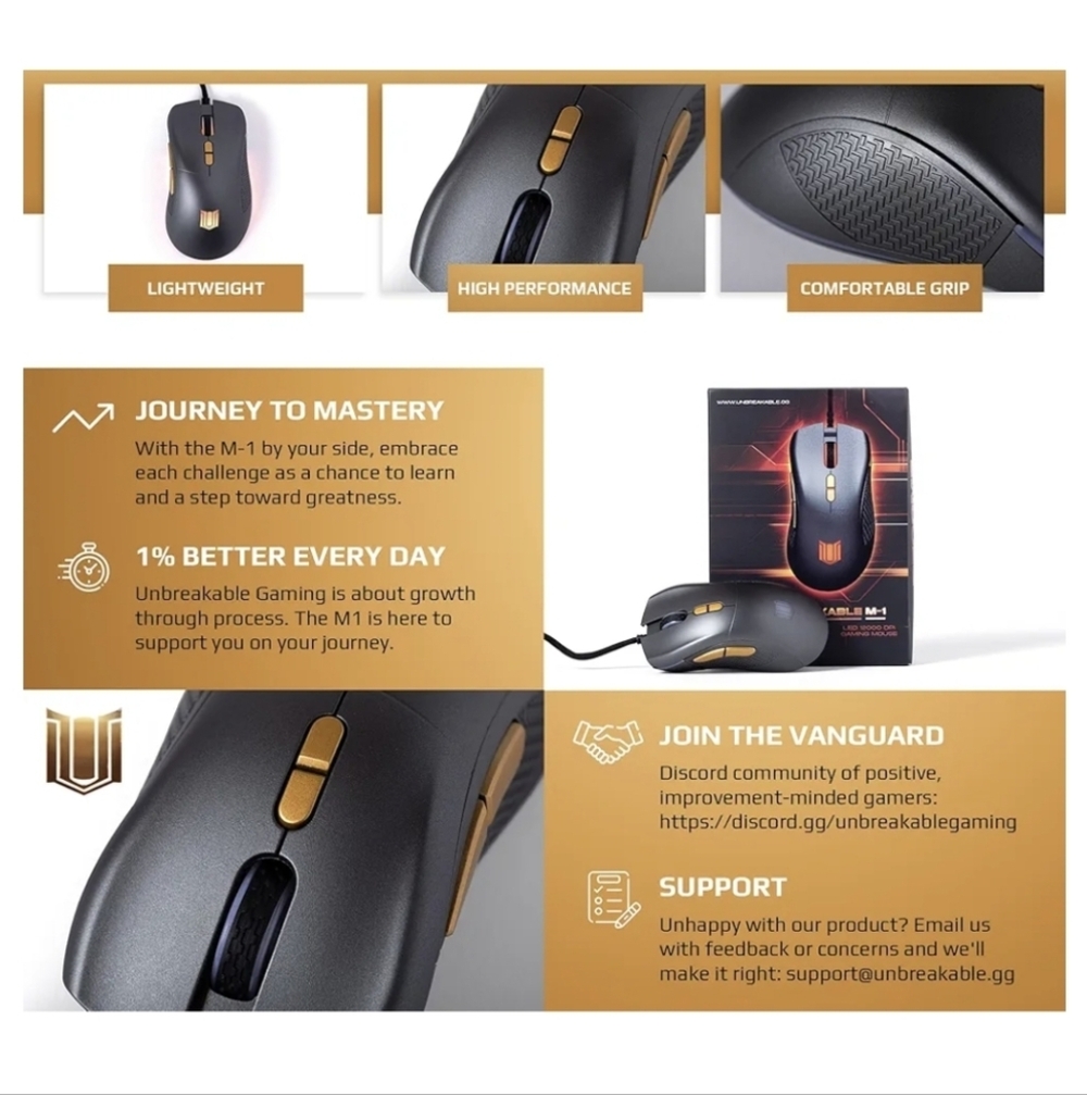 Unbreakable Gaming Modern WIRED M-1 PC Gaming Mouse, New Without Box - Picture 3 of 11